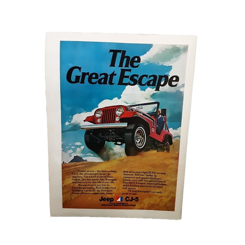 1973 1974 Jeep CJ5 The Great Escape Original Print Ad Vintage 70s